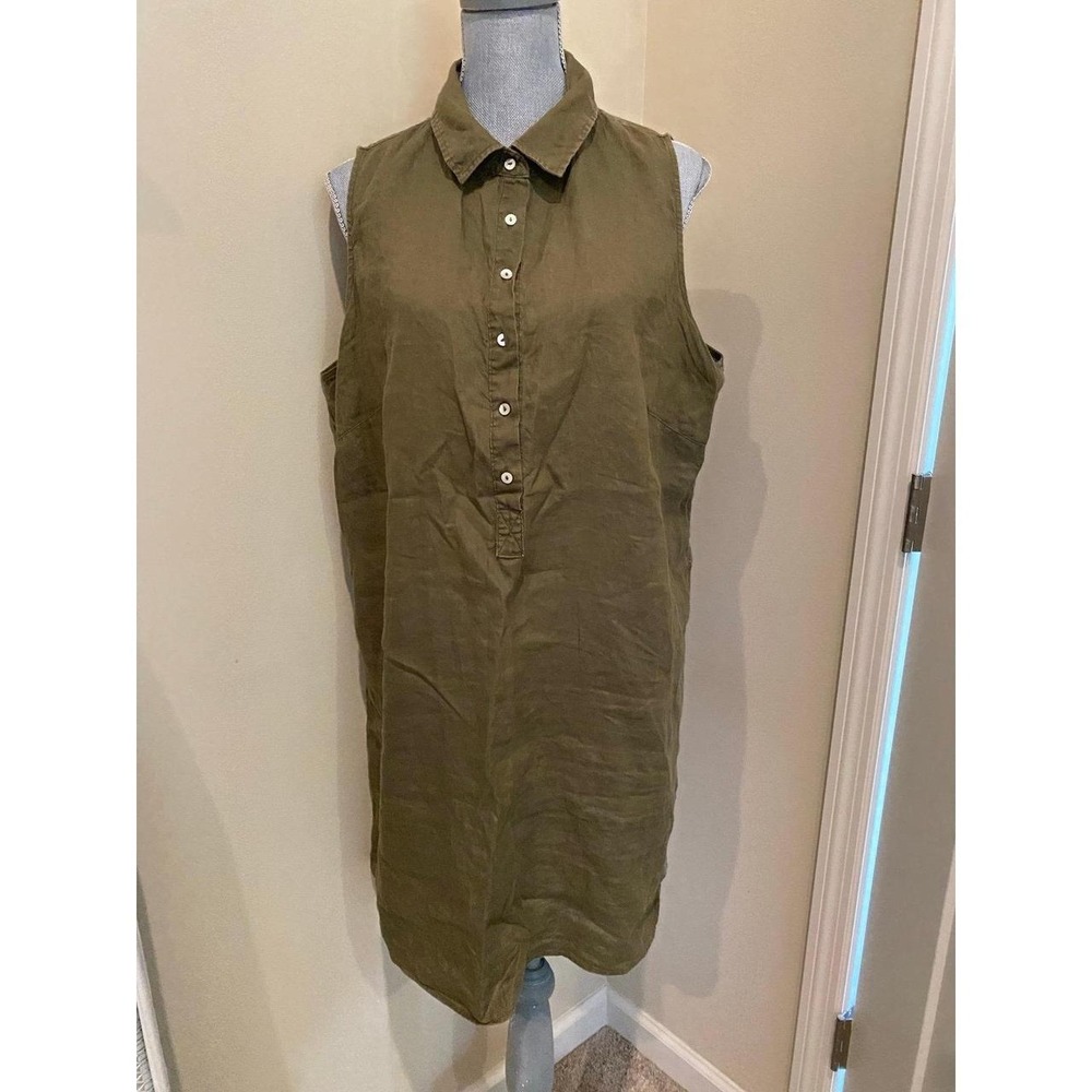Women's Sleeveless Collared Button Down Shirt Dress 1X s1